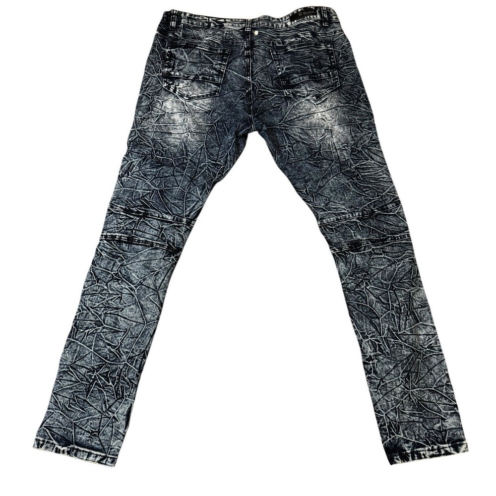 Black Premium Jeans Distressed Moto Biker 40x34 - Picture 3 of 5